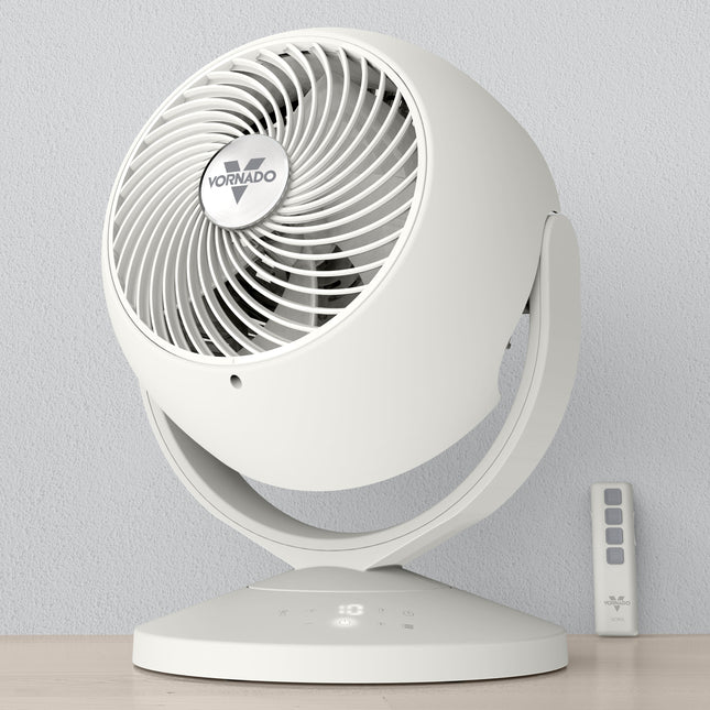 White Vornado fan on a light gray background