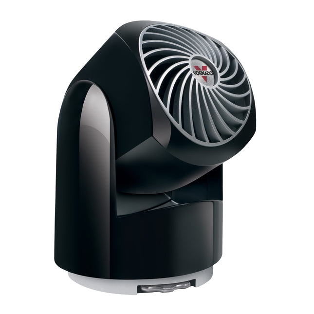 Black portable fan with visible brand logo on a white background