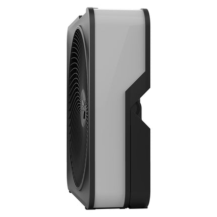 Box fan with a back leg on a white background
