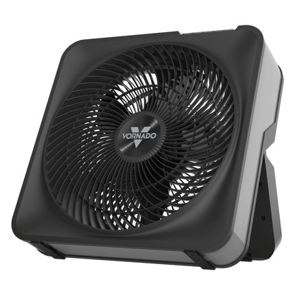 Black Vornado fan on a white background