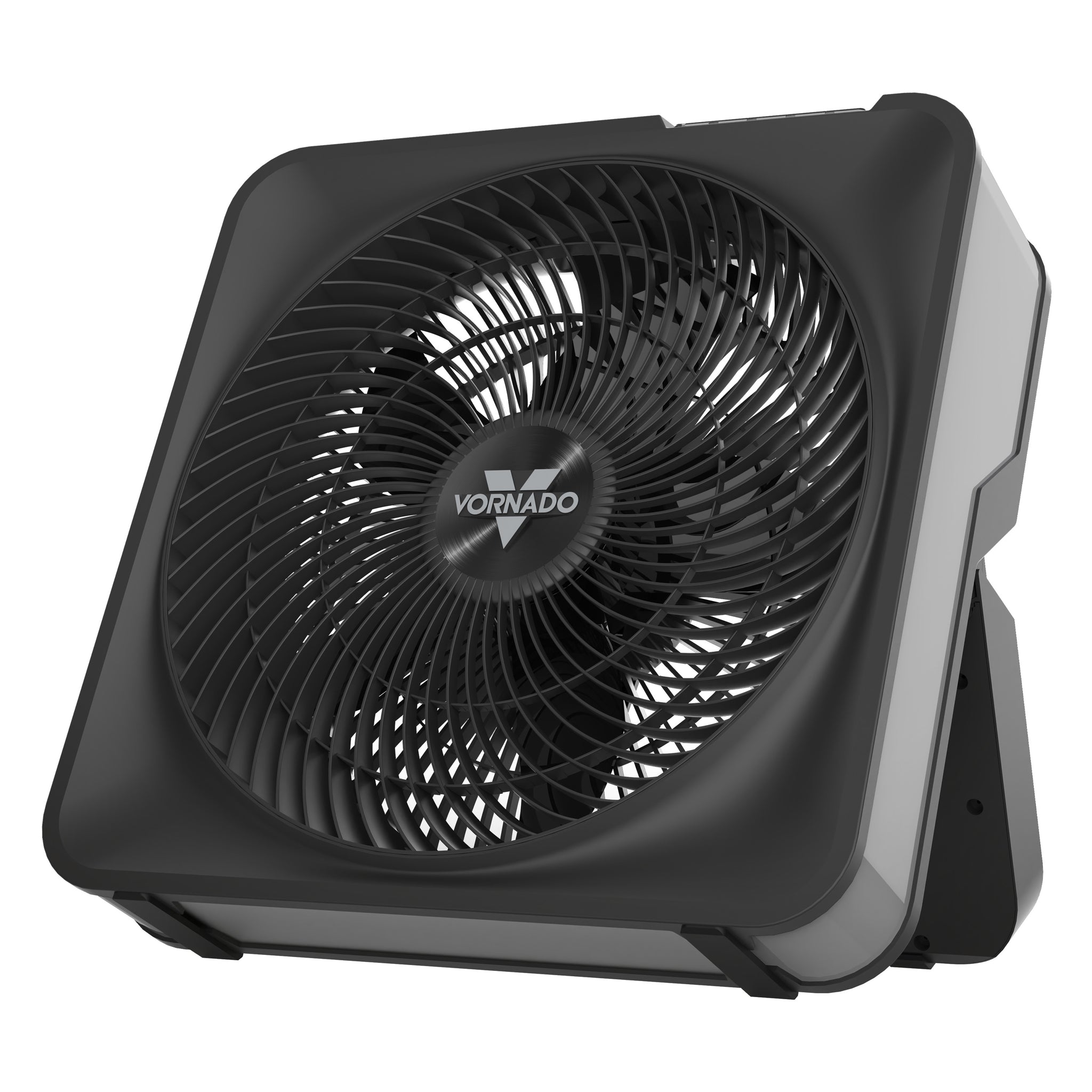 Black Vornado fan on a white background
