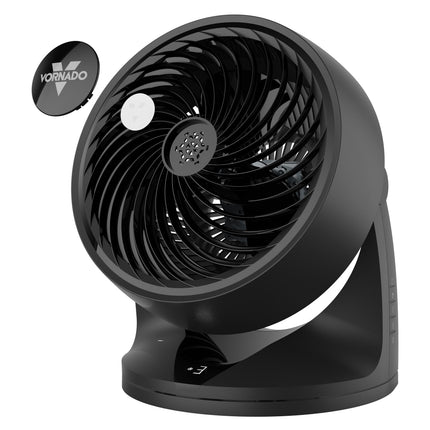 Black Vornado fan on a white background