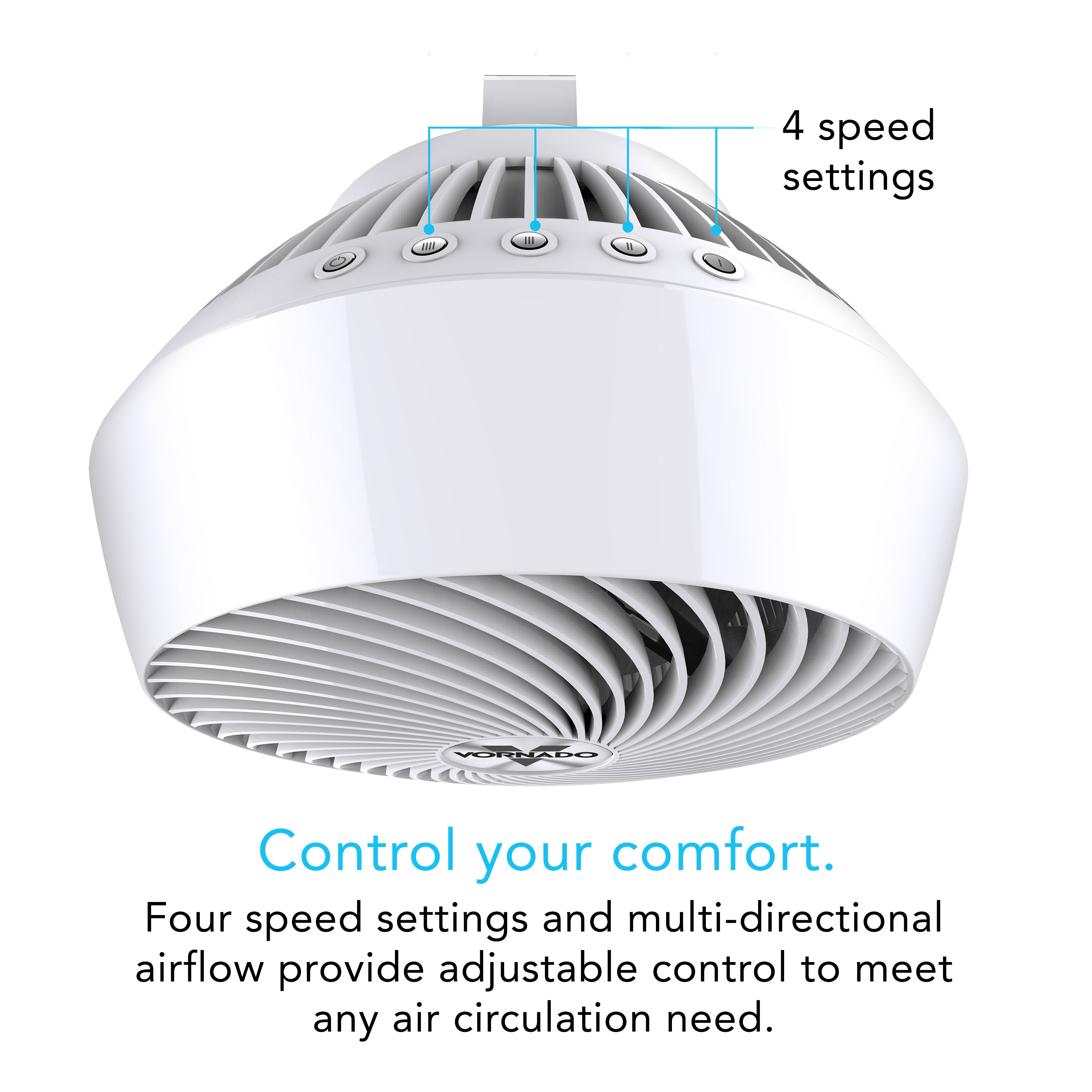 fan with four speed settings labeled on a white background