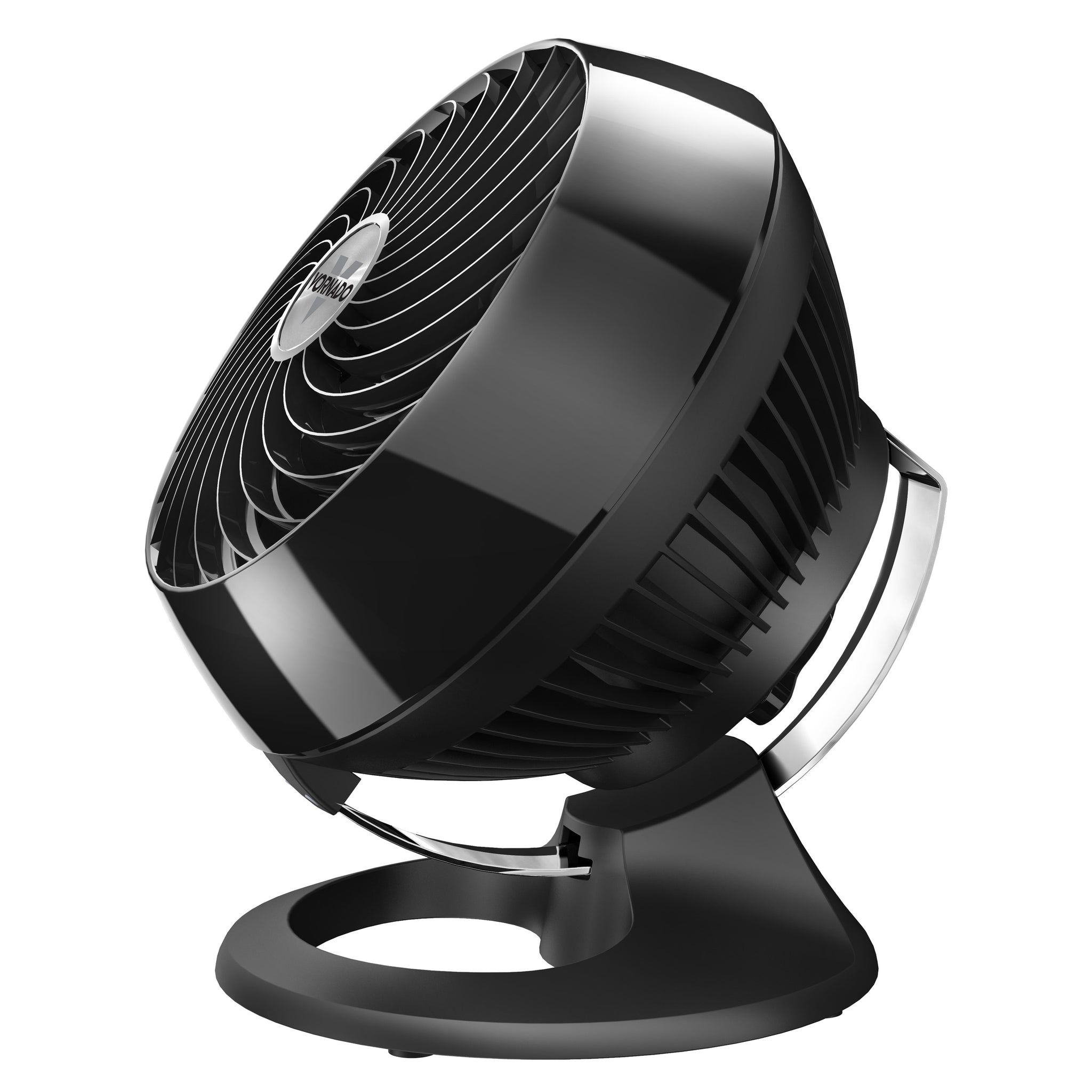 Black vornado fan on a white background