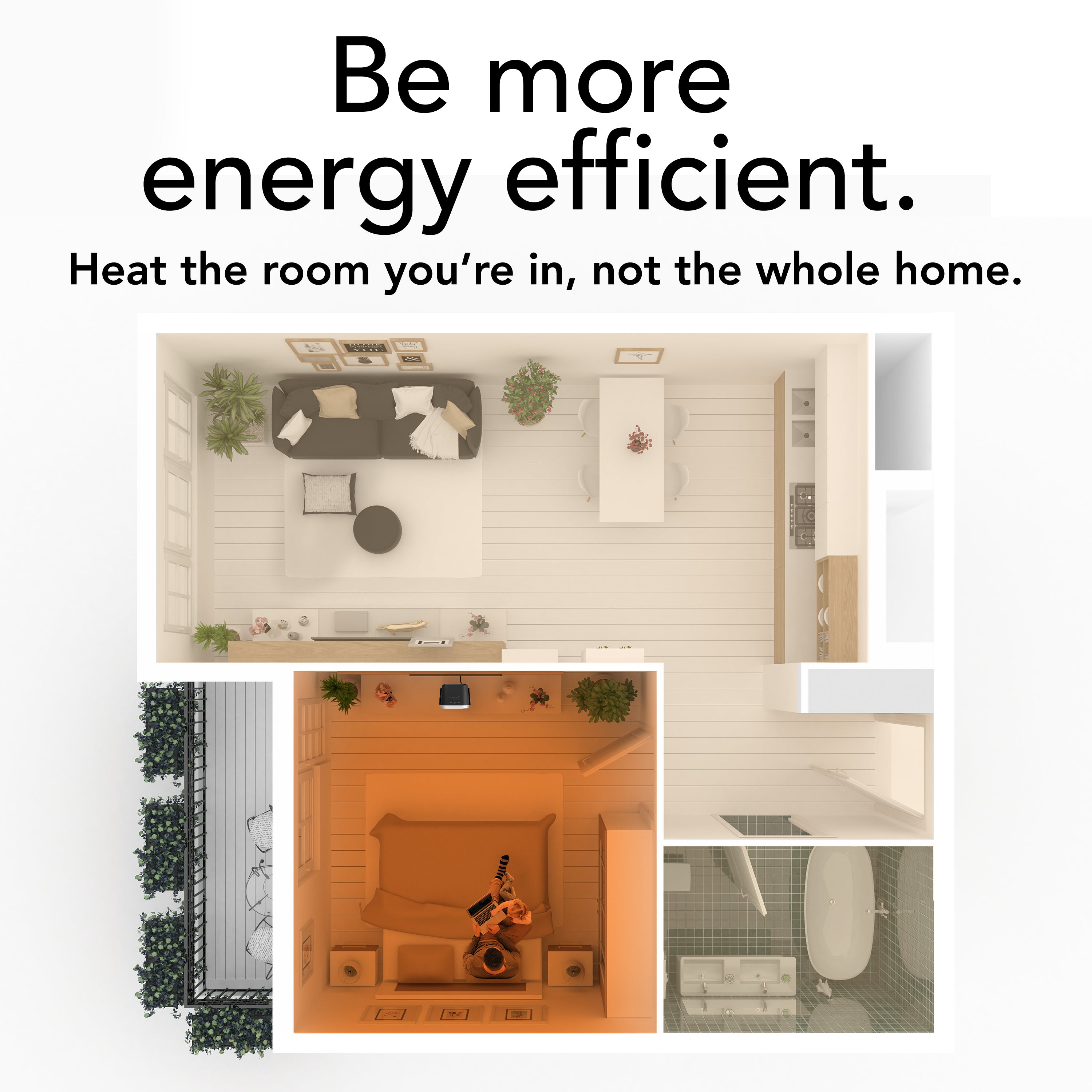 Image saying heat the room you're in, not the whole home.