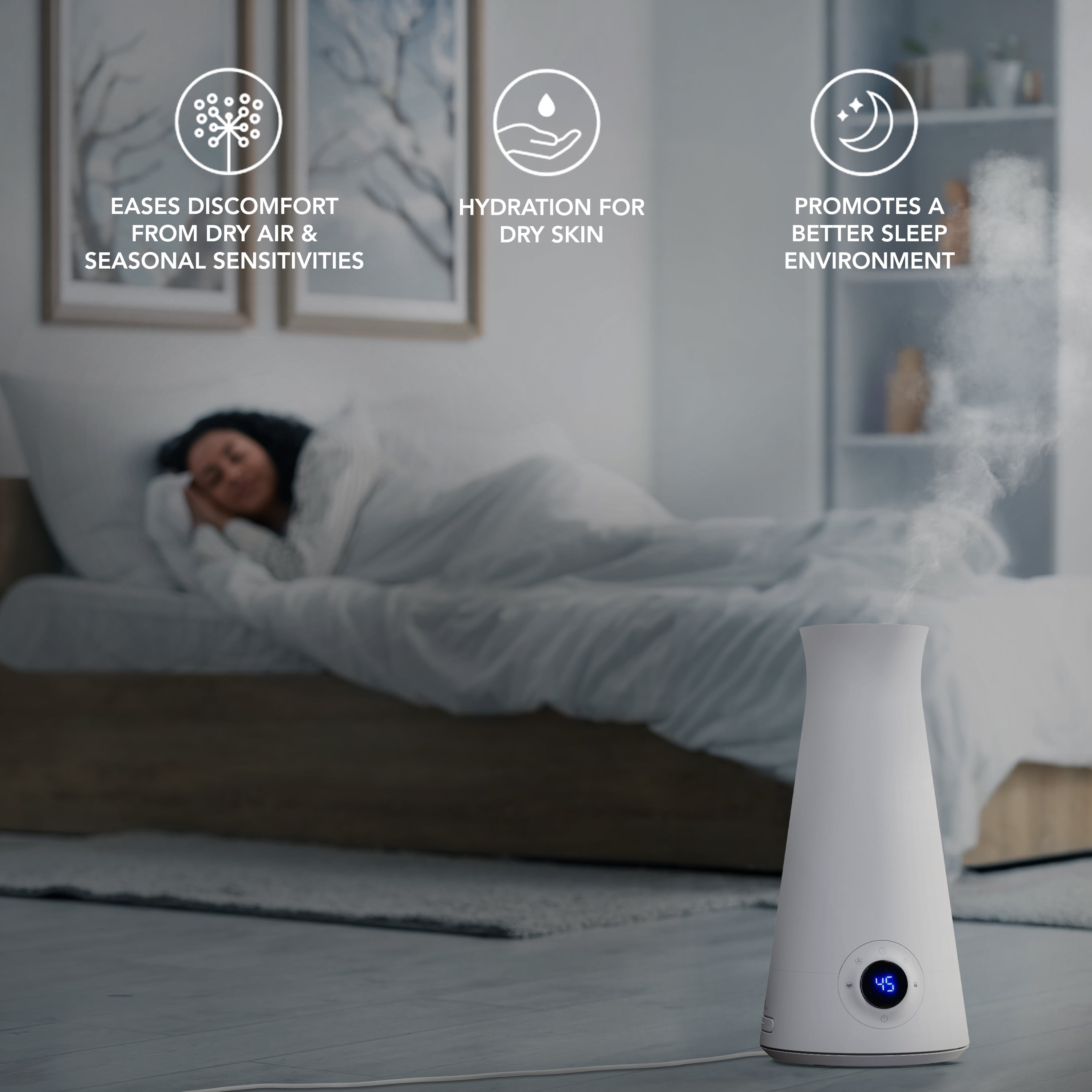 humidifier health benefits with it being on the floor in a room.