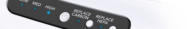 Close up view of AC350 air purifier's control panel