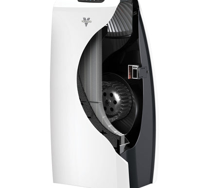AC550 on a blank background showing internal parts and filters of the air purifier