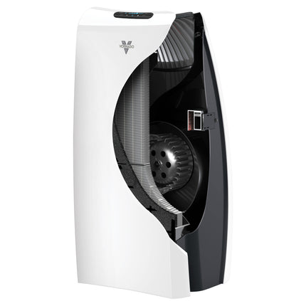 AC550 on a blank background showing internal parts and filters of the air purifier