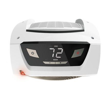 AVH10 heater on a blank background top view of digital controls and thermostat