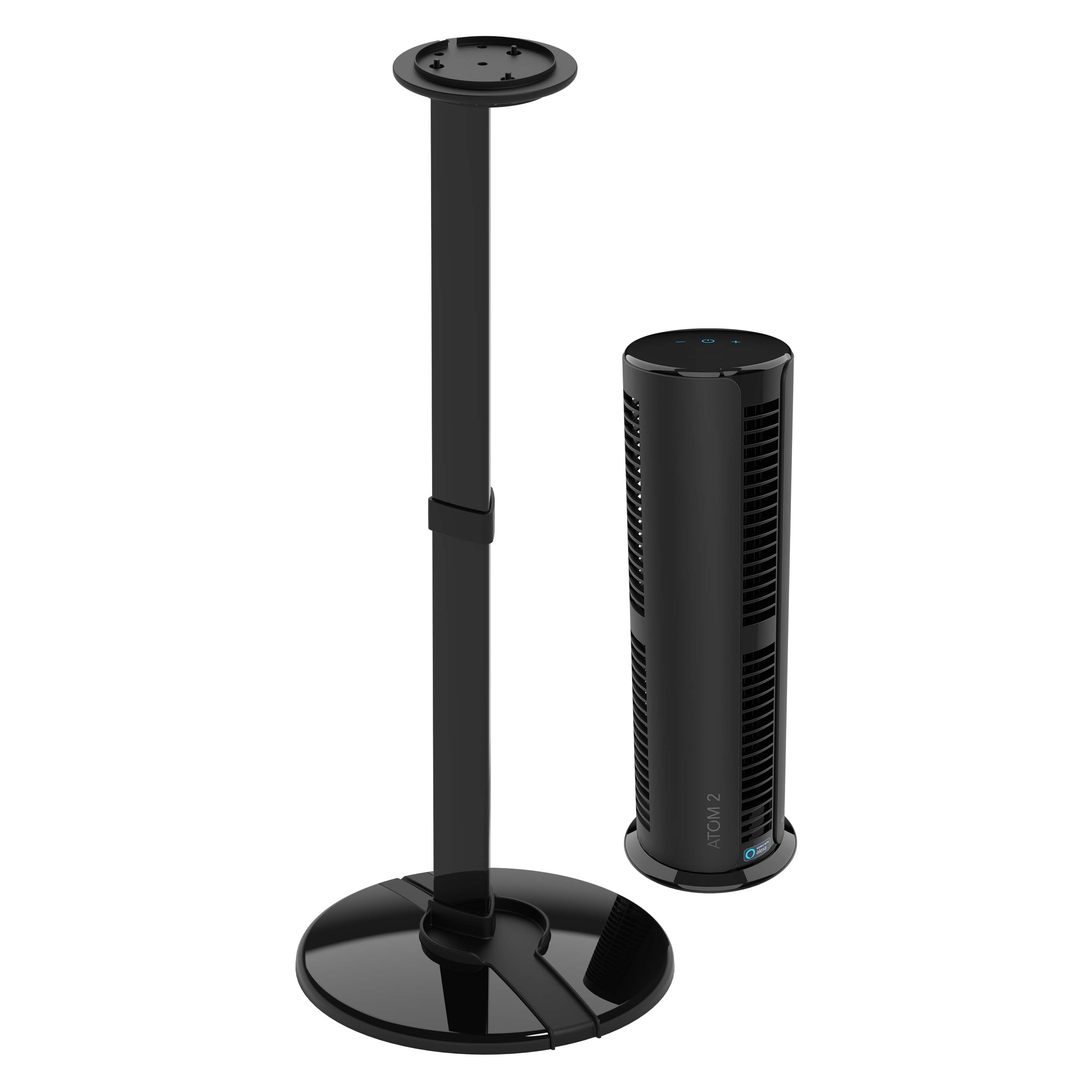 Atom 2S AE stand and unit separated on blank background.