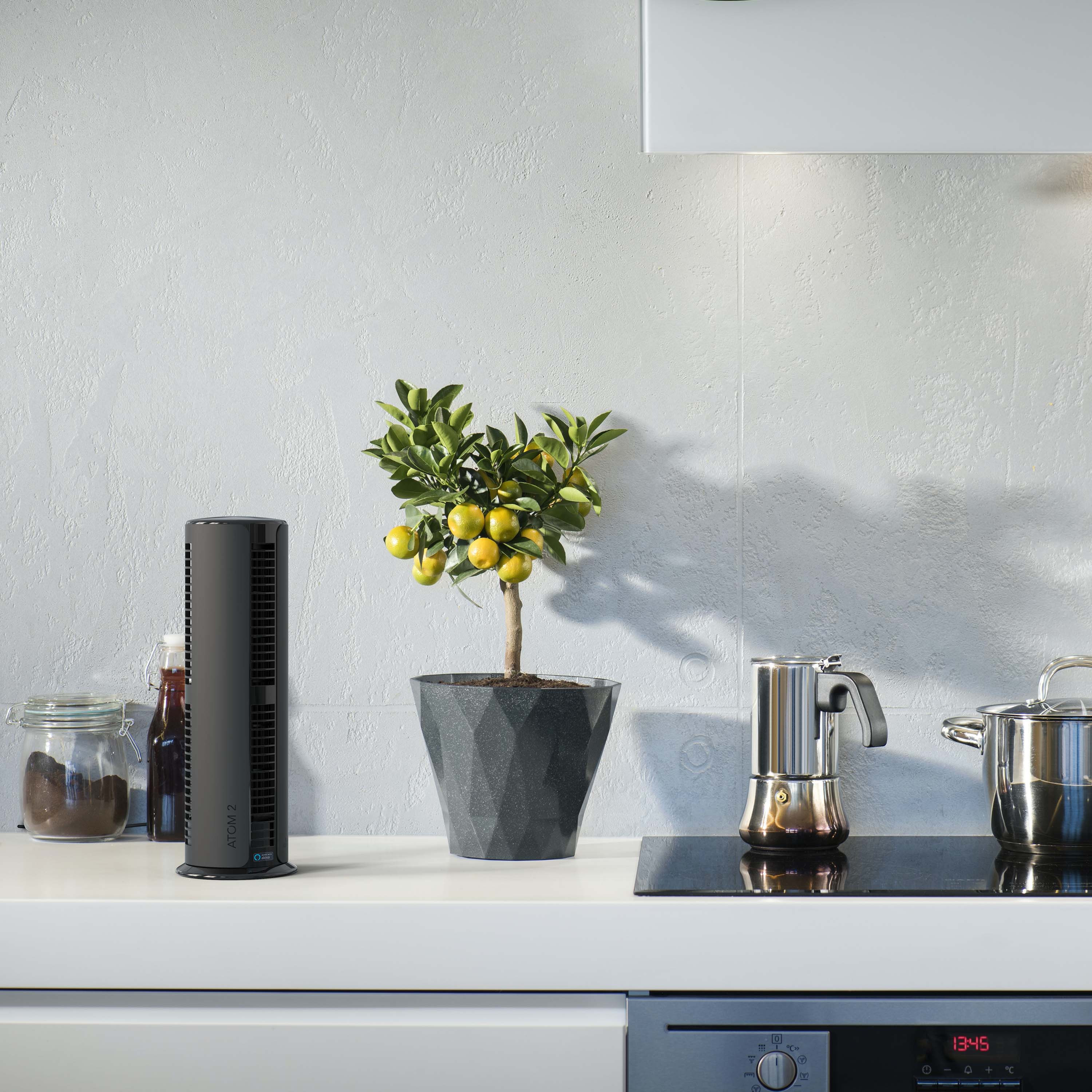 Atom 2 AE on top of counter.