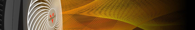 MVH Heater with red and orange curved lines coming out of the grille to show how the Vortex Circulation works