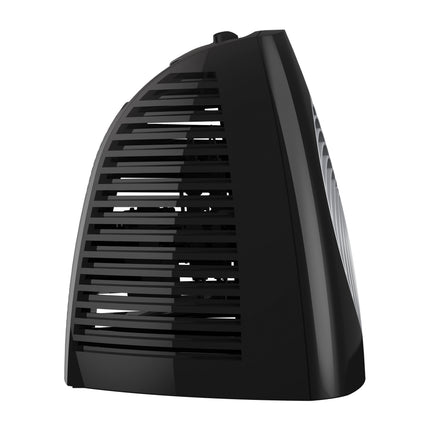 Black space heater side angle on a white background