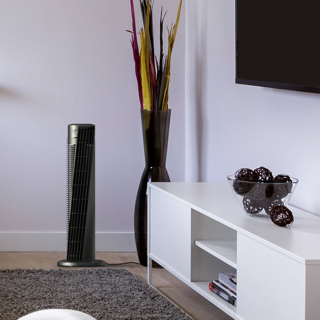 OSC54 next to a vase and entertainment center.