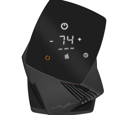 OSCTH1 tower heater on a blank background top oscillating view of digital controls and oscillating base