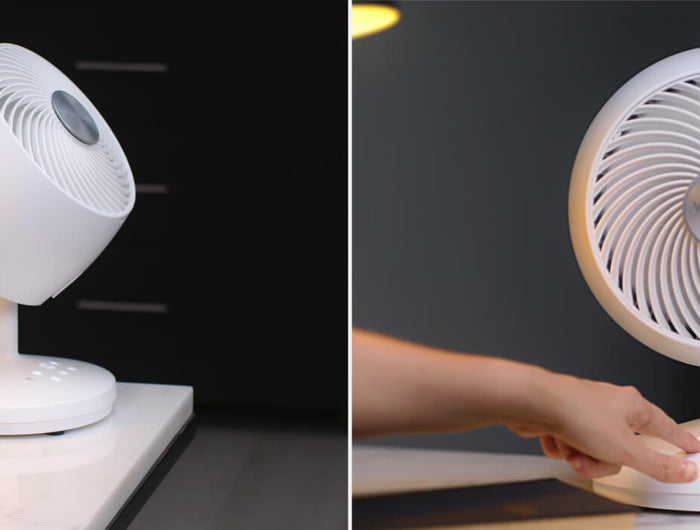 Split image of someone using Omnio 7's remote and touch controls.