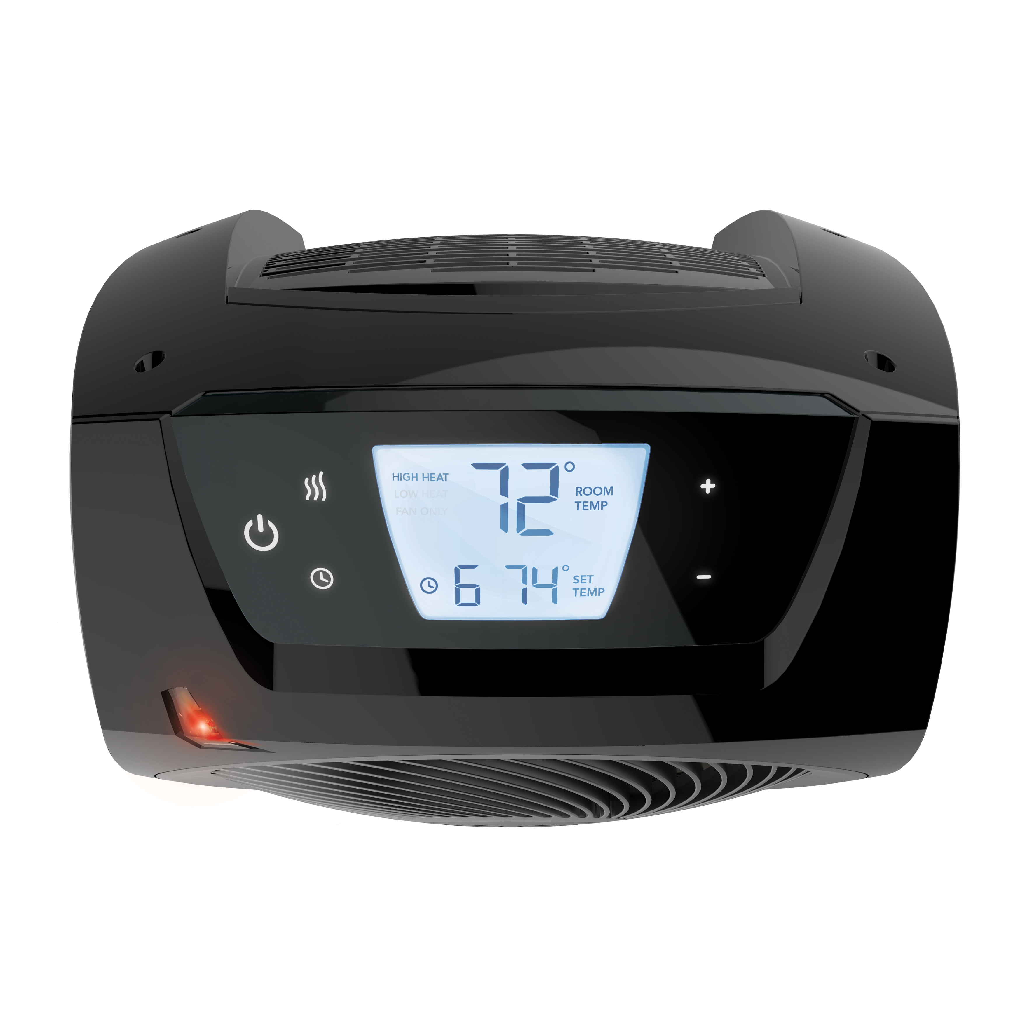 TAVH10 heater on a blank background top view of digital display and heater controls and temperature