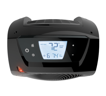 TAVH10 heater on a blank background top view of digital display and heater controls and temperature