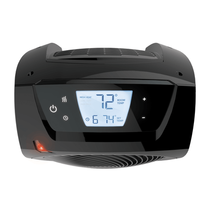 TAVH10 heater on a blank background top view of digital display and heater controls and temperature