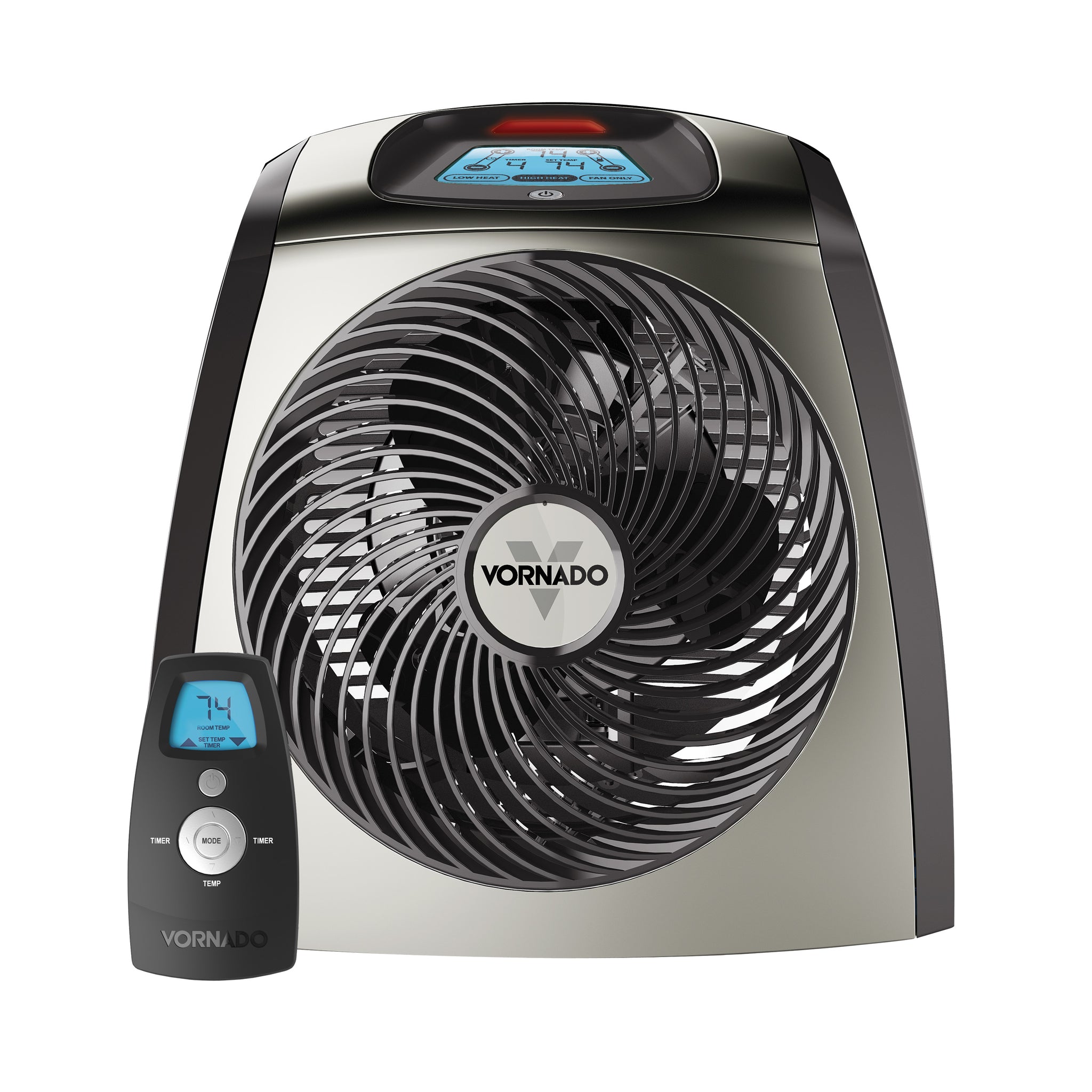 TVH600 heater with remote on a blank background
