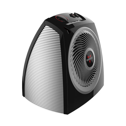 Black and silver space heater on a white background