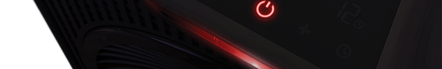 Top view showing Velocity 5 heater's control panel dark except the power button for nighttime mode.