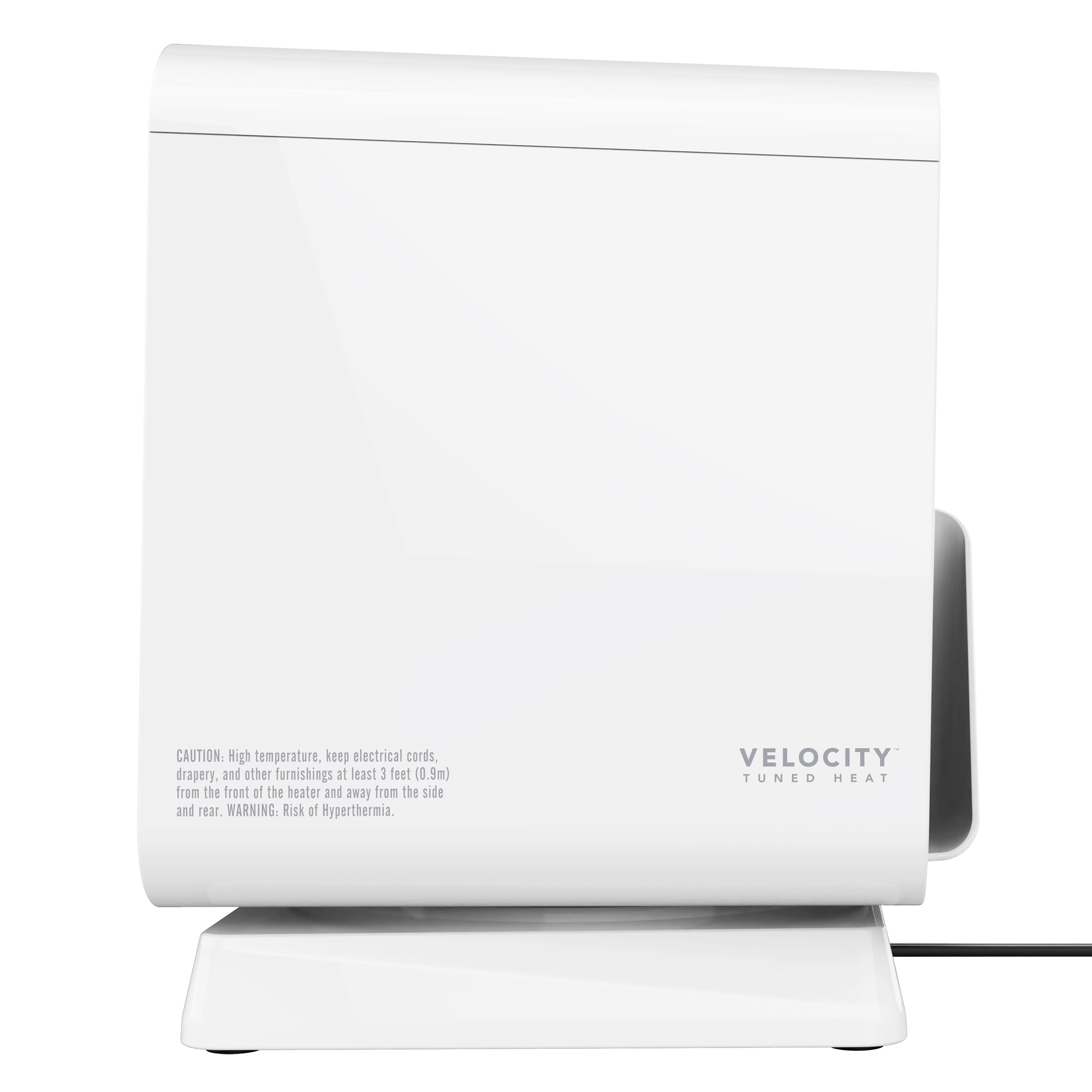 White electric space heater with 'Velocity' branding on a white background