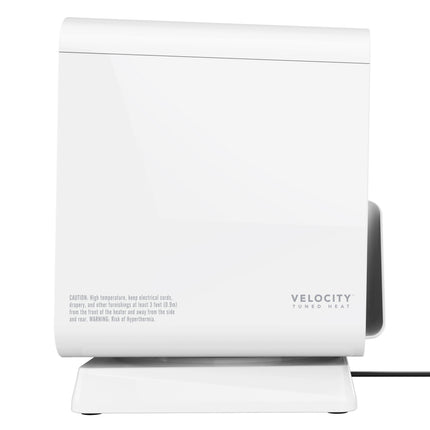 White electric space heater with 'Velocity' branding on a white background