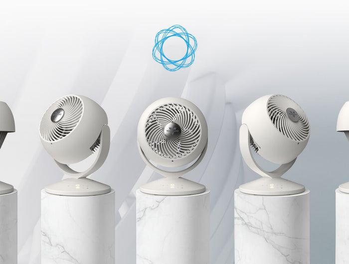 Vora 8 in different omniwave stages on cylindrical pedestals against a light gray background.