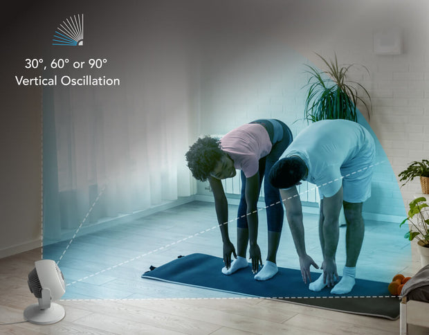 Two people exercising on a mat with Vora 8 vertical oscillation in use.