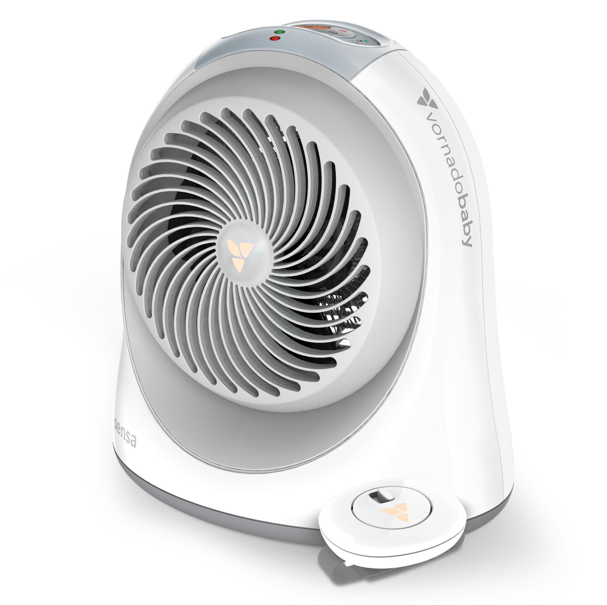 sensa heater on a blank background with included temperature sensing remote visible in front of heater