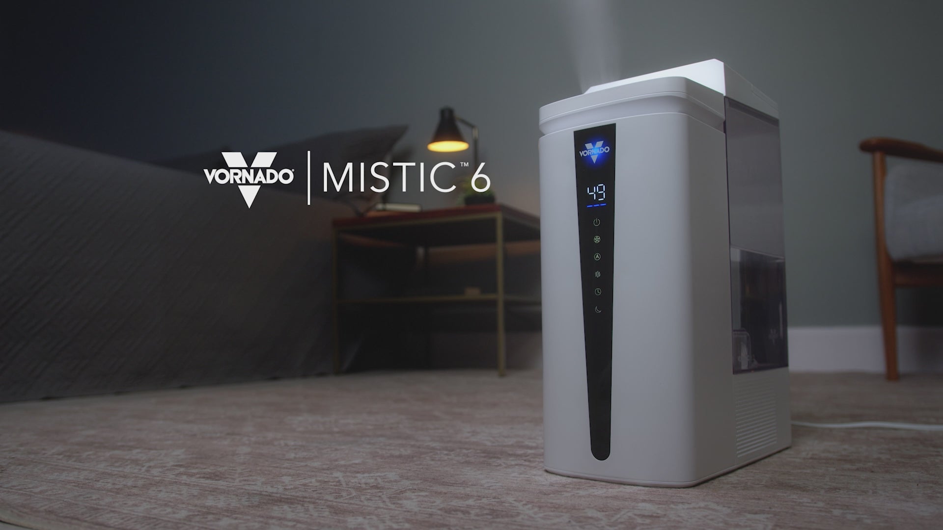 Product video highlighting the product features for the Vornado Mistic 6 humidifier.