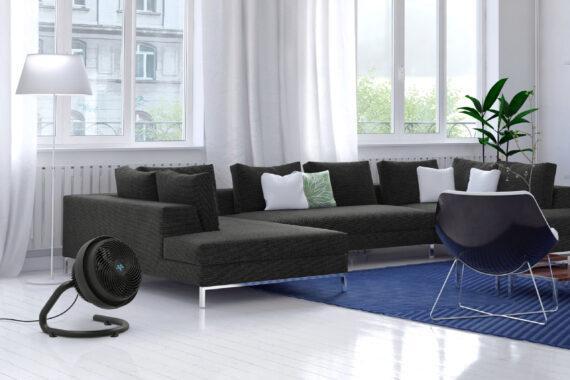 Lifestyle of a 723 large air circulator in a modern living room