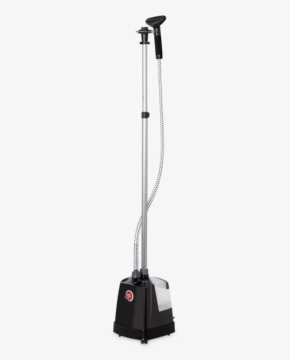 Image of the Vornado VS 570 commercial steamer at full height. The adjustable pole is extended with the steam nozzle attached to a hook at the top.