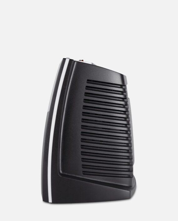 Side view of a black PVH whole room heater