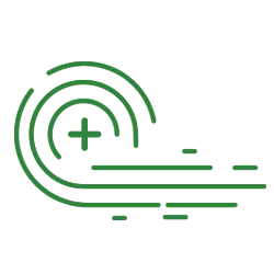Green EnergySmart Power icon with a + in 3 semi-circles that turn into horizontal straight lines at the bottom