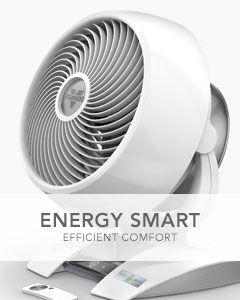 A vornado energy smart fan with text that says Energy Smart Efficient Comfort