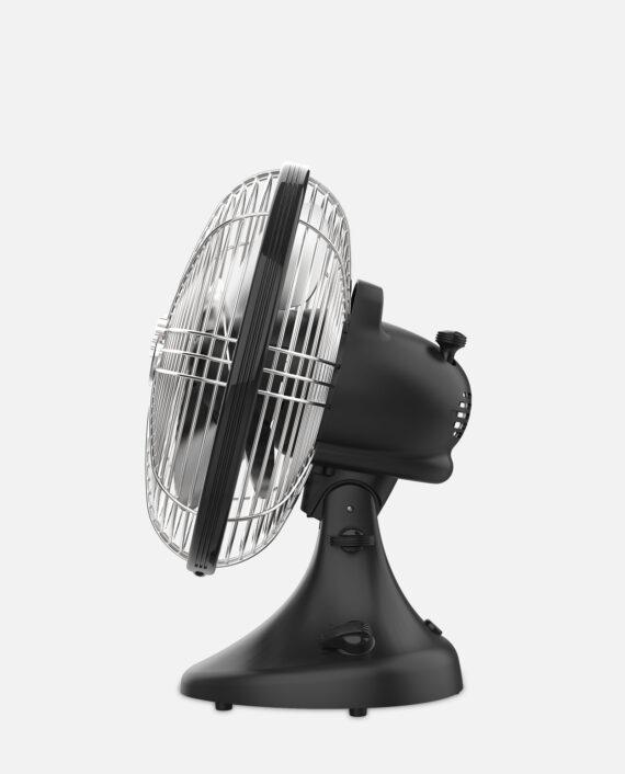 Side shot of a Matte Black Silver Swan S Vintage Oscillating fan