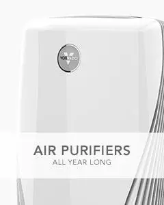 White Air Purifier with the text Air Purifiers All Year Long