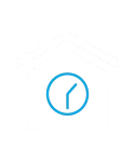 House with blue clock icon