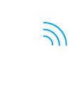 White outline of an Alexa echo dot with 3 blue wifi lines on the top right