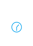 White outline icon of a house with a blue clock outline in its center.