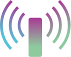 Blue-purple gradient icon of a remote with signal lines
