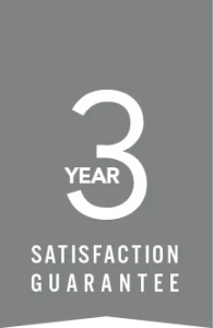 A gray warranty icon that says 3 Year Satisfaction Guarantee
