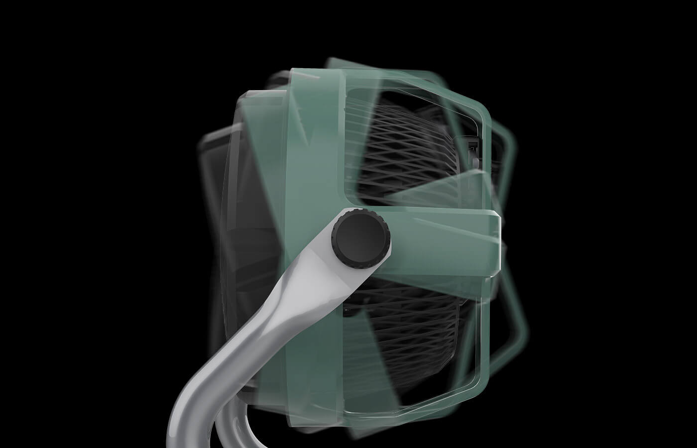 a still image showing EXO61 HD fan angle adjustment. The image shows the fan overlayed at different angles.