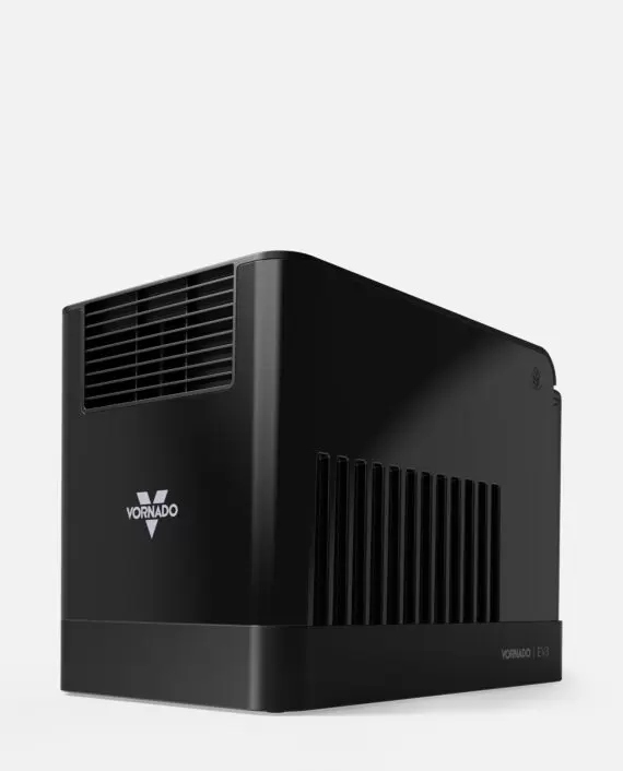 Main view of a Black Vornado EV3 Evaporative Whole Room Humidifier with a white background